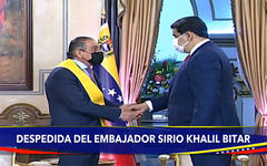 Acto oficial de condecoración al embajador de la República Árabe Siria en Caracas, Khalil Bitar, quien finaliza su gestión (Foto: video Prensa Presidencial de Venezuela)