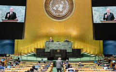 El presidente iraquí Barham Salih se dirige al debate general de la Asamblea General de la ONU, 23 de septiembre de 2020.