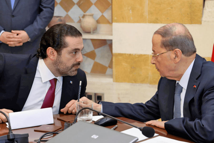 El primer ministro Saad Hariri y el presidente Michel Aoun. Foto: AP.