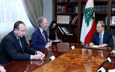 El presidente del Líbano, Michel Aoun, recibe al Enviado Especial de la ONU para Siria, Geir Pedersen | Beirut, Marzo 20, 2019 (Foto NNA) El presidente del Líbano, Michel Aoun, recibe al Enviado Especial de la ONU para Siria, Geir Pedersen | Beirut, Marzo 20, 2019 (Foto NNA)