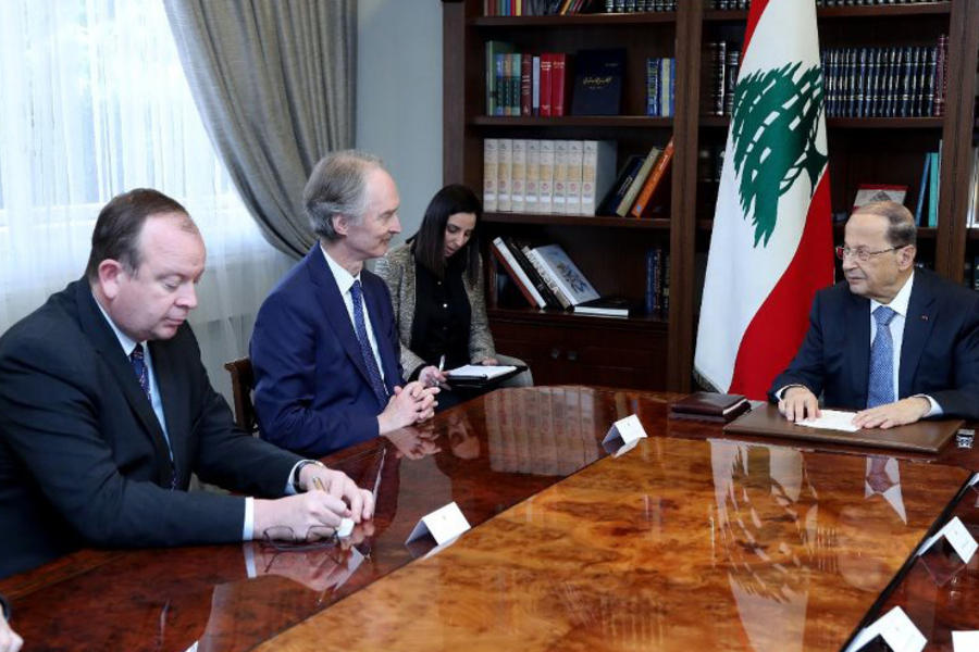 El presidente del Líbano, Michel Aoun, recibe al Enviado Especial de la ONU para Siria, Geir Pedersen | Beirut, Marzo 20, 2019 (Foto NNA)
