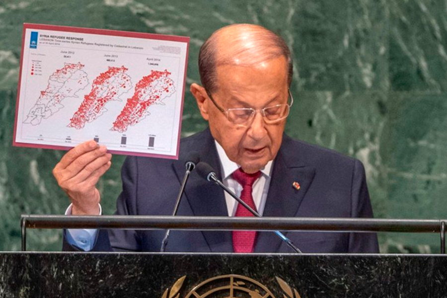 El presidente Michel Aoun de la República Libanesa habla sobre los refugiados en la 73ª sesión de la Asamblea General de las Naciones Unidas. Foto: ONU.