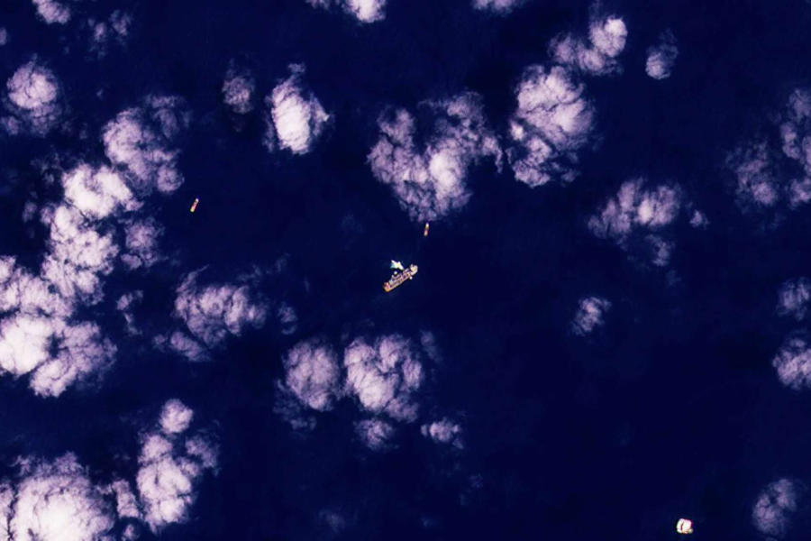 Esta imagen satelital de Planet Labs PBC muestra el buque flotante de almacenamiento y descarga de producción Energean Power con bandera de las Islas Marshall en el área de Karish del mar Mediterráneo, el domingo 5 de junio de 2022. Foto: Planet Labs PBC a través de AP.