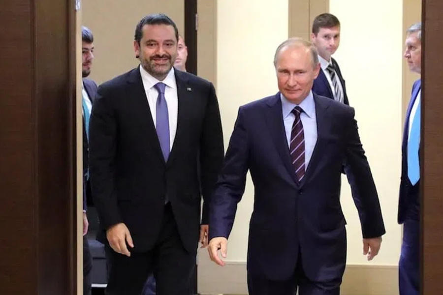 Saad Hariri y Vladimir Putin. Foto: AFP.