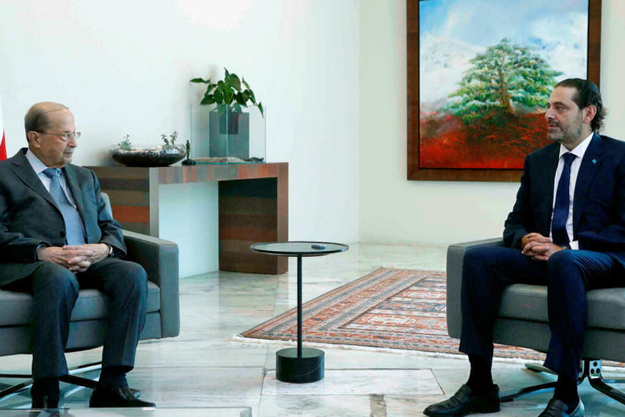 Presidente libanés, Michel Aoun (I), reunido con el primer ministro designado, Saad Hariri (D). Foto: NNA.