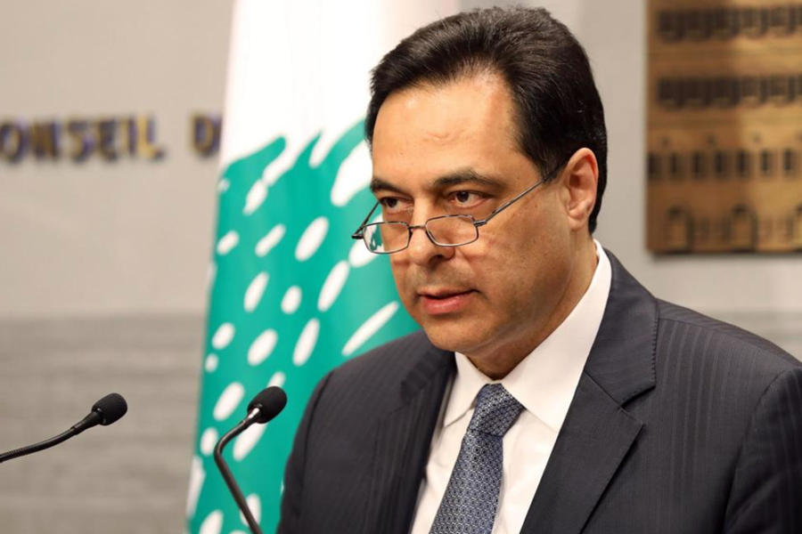 El primer ministro libanés, Hassan Diab, anunciando que el país no pagará eurobonos con vencimiento el 09 de marzo de 2020.