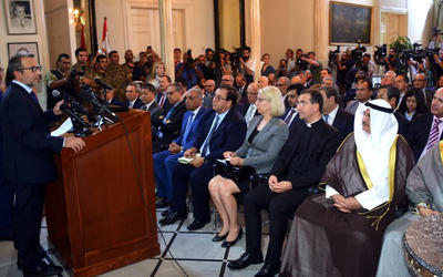 El Ministro Gebran Bassil expone durante la conferencia de prensa en el Palacio Villa Boustros. Octubre 1, 2018 (Foto NNA) El Ministro Gebran Bassil expone durante la conferencia de prensa en el Palacio Villa Boustros. Octubre 1, 2018 (Foto NNA)