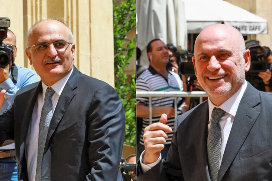 Ex ministro de Finanzas libanés, Ali Hassan Khalil (izquierda) y ex ministro libanés de Obras Públicas y Transporte, Youssef Fenianos (derecha).