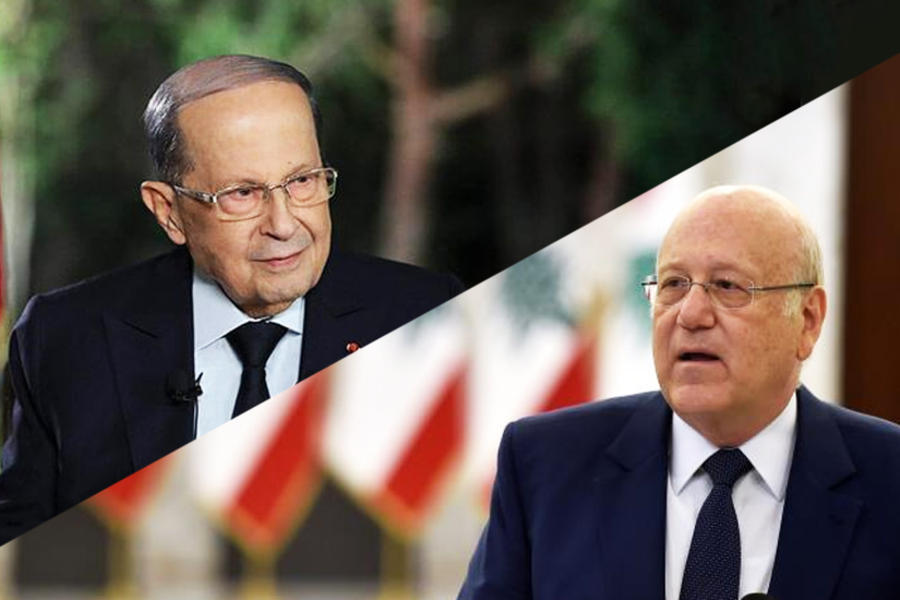 Presidente libanés, Michel Aoun (I), y el primer ministro designado, Najib Mikati (D). Foto: Archivo DSL.