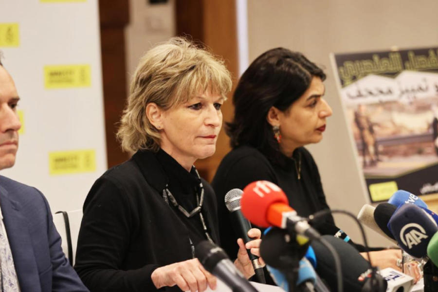La secretaria general de Amnistía Internacional, Agnes Callamard, presentando el informe. Foto: EFE.