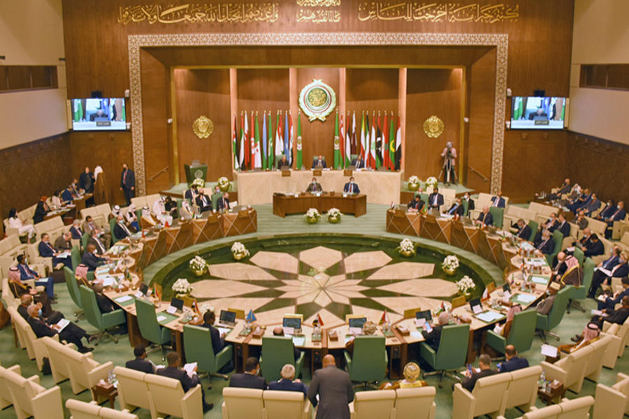 Una vista de una reunión de la Liga Árabe mientras se discute el tema palestino, en la sede de la liga en la capital egipcia, El Cairo, el 8 de febrero de 2021 (AFP).