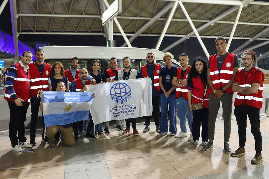 Llegada a Egipto de la delegación argentina de Cascos Blancos (ACIAH) con asistencia humanitaria para Gaza | Noviembre 10, 2023 (Foto: Cancillería Argentina)