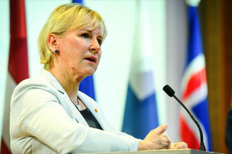 La ministra sueca de Exteriores, Margot Wallstrom, ofrece una rueda de prensa en Jurmala (Letonia) | Junio 3, 2019 (Foto: AFP)