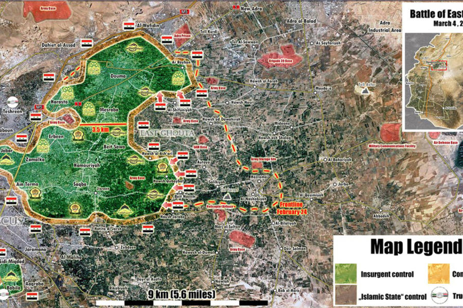 Situación en cantón de Ghouta Oriental tras recientes avances del EAS en la zona oriental del mismo | Marzo 4, 2017 - (Mapa @Peto Lucem).