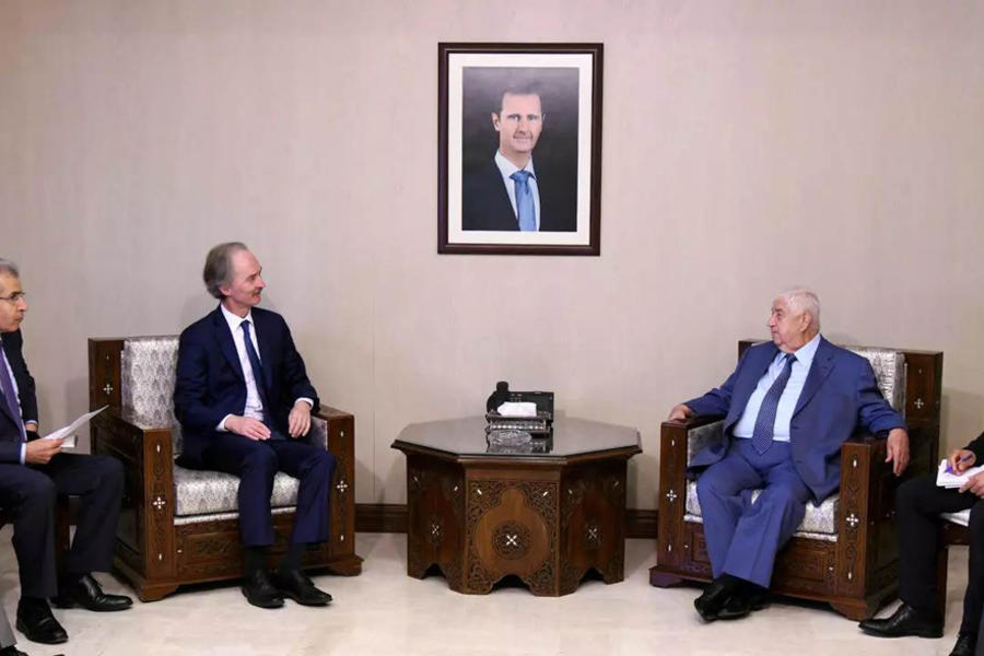 El Ministro de Relaciones Exteriores, Walid Al Muallem recibe al Enviado Especial de la ONU para Siria, Geir Pedersen | Damasco. Octubre 26, 2020