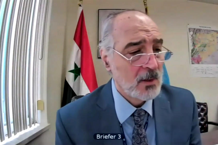 El viceministro de Relaciones Exteriores y Representante Permanente sirio ante la ONU, Dr. Bashar al-Jaafari, expone durante sesión del Consejo de Seguridad (CSNU). Enero 20, 2021 