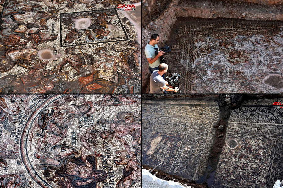 Revelan en Rastan, Provincia de Homs, Siria, panel de mosaico romano del S. IV (Fotos: SANA)