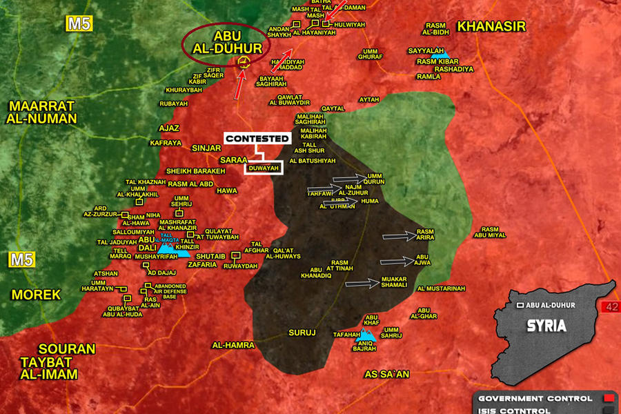 Cantón de Idleb (Sur) lindante con provincias de Hama y Alepo |  Enero 22, 2018 – Liberación de Abu Al Duhur - (Mapa SouthFront). 
