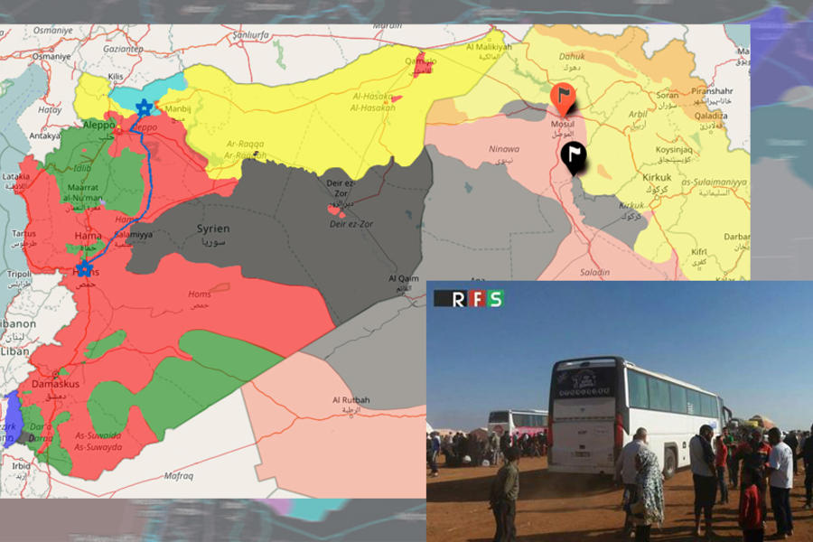 Montaje sobre mapa del portal syriancivilwarmap. Imágen transportados: agencia siria RTS.