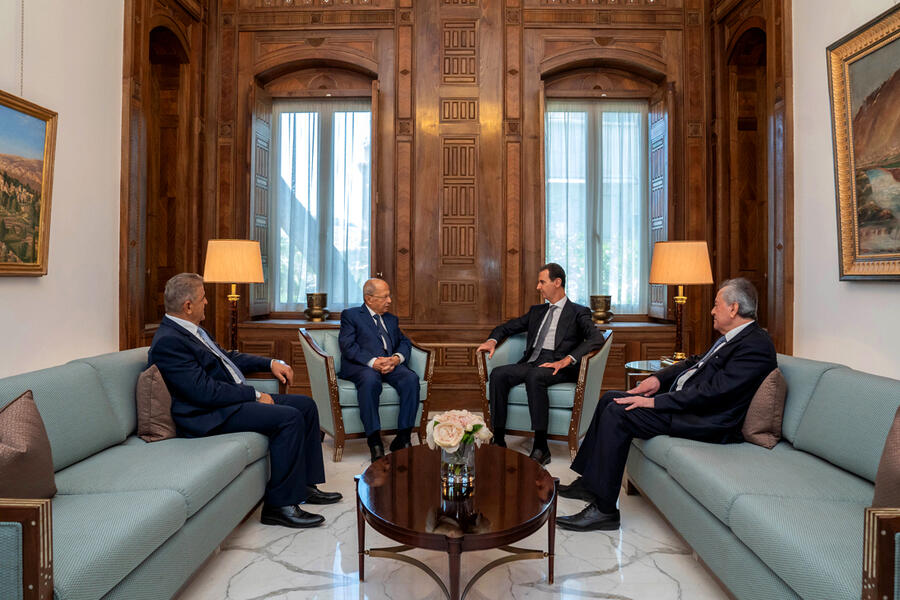 El presidente Bashar al-Asad recibe la visita del ex presidente del Líbano, Gral. Michel Aoun | Damasco, Junio 6, 2023 (Foto: Presidencia Siria)