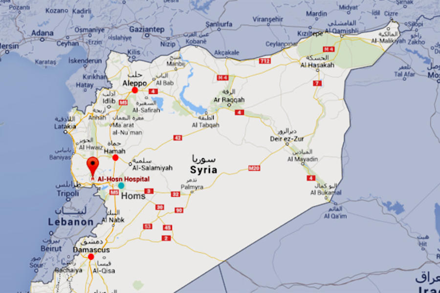 Mapa ubicación de Al Hosn, Siria (Hospital)