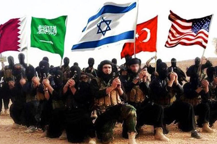 Fotomontage mostrando el sustento internacional de E.I. (ISIS).