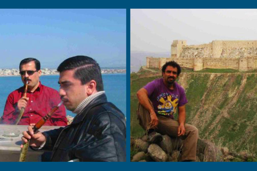 Pablo Sigismondi en Siria (2004): a la izq. Narguile frente al Mediterráneo, Lataquia, Siria; a la der.: en el Crak de los caballeros, Homs, Siria.