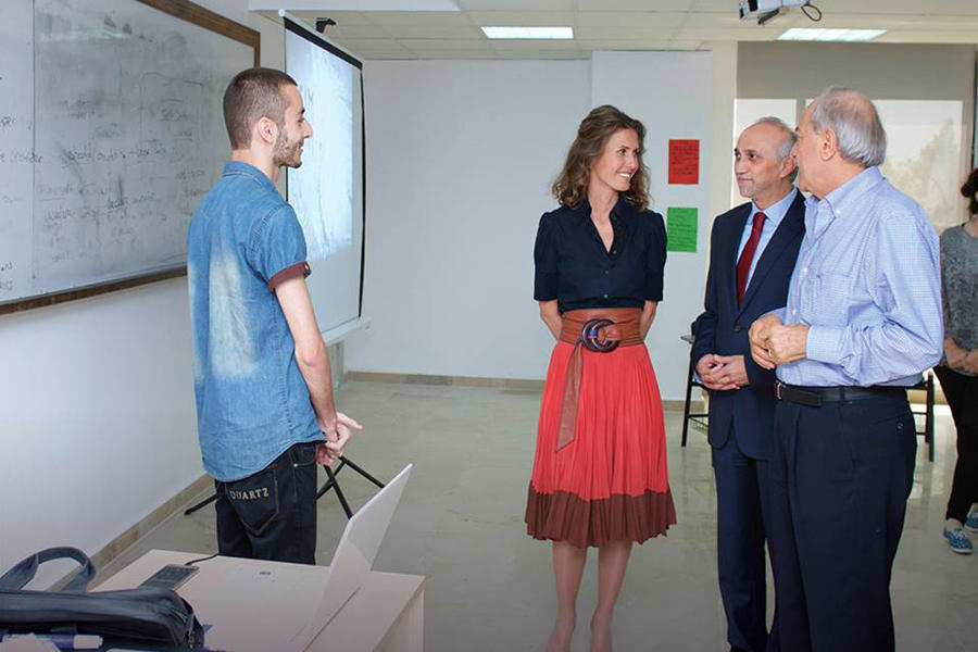 Visita de la primera dama de Siria, Sra. Asmaa Al Asad, a las instalaciones de la universidad, septiembre 2016.