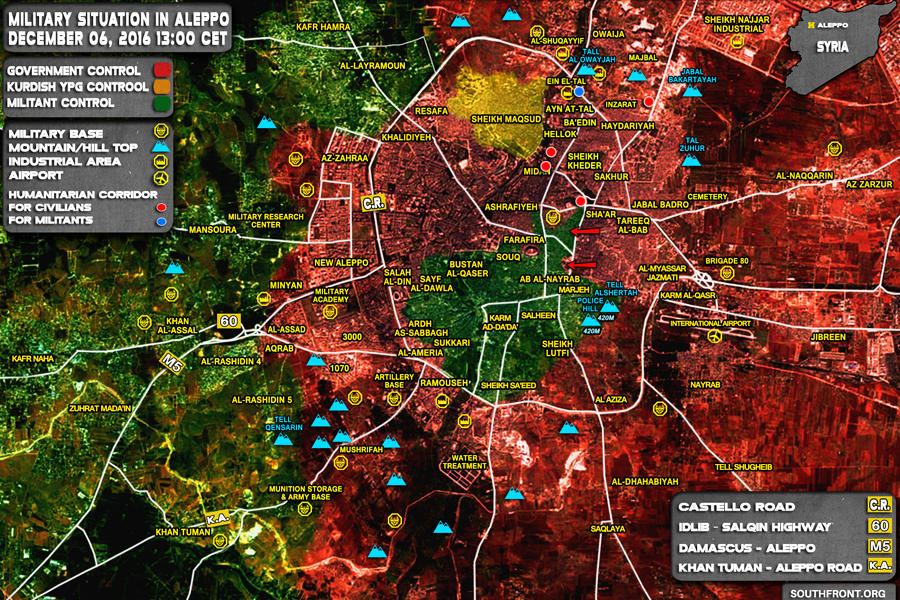 Situación en Alepo. Diciembre 06, 2016 (Mapa SouthFront).