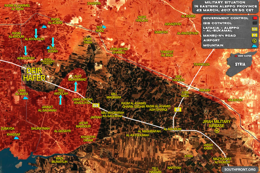 Detalle operación Deir Hafer. Frente norte Prov. de Alepo, Marzo 23, 2017 - (Mapa SouthFront).