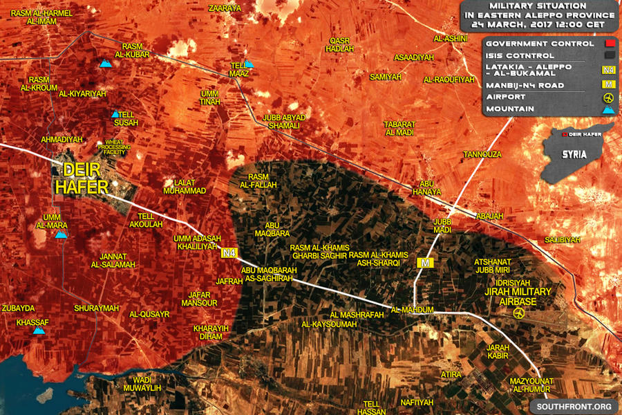 Detalle operación Deir Hafer. Frente norte Prov. de Alepo, Marzo 24, 2017 - (Mapa SouthFront).