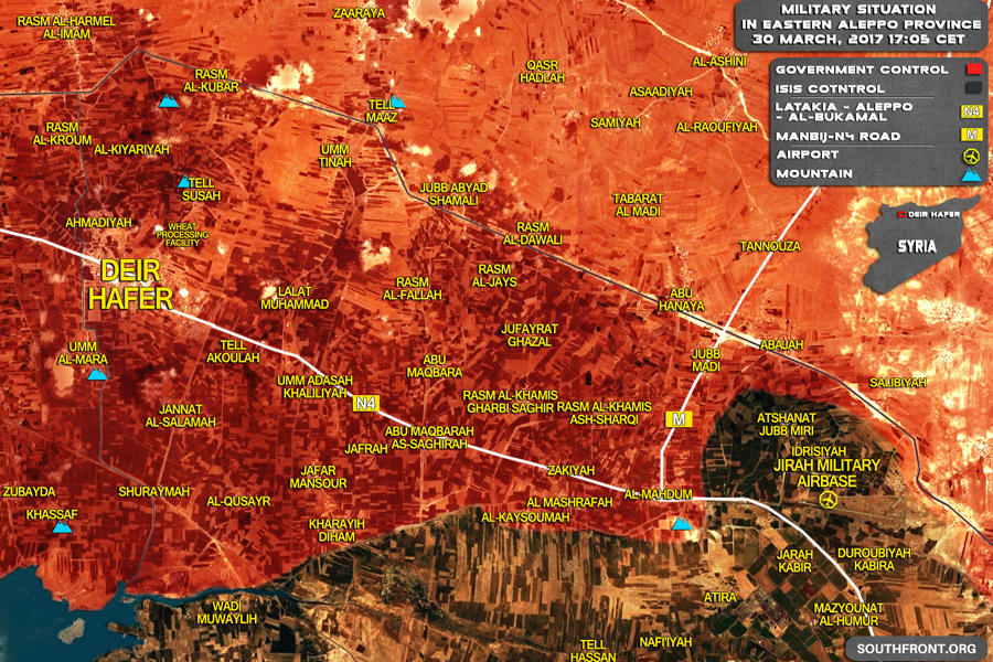 Frente norte Prov. de Alepo, Marzo 30, 2017 - (Mapa SouthFront).