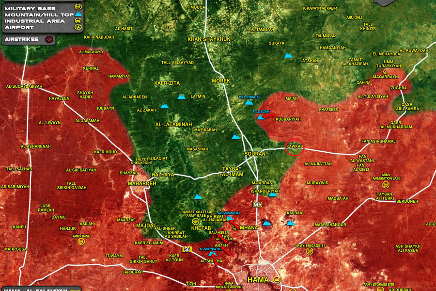 Frente norte Prov. de Hama, Marzo 30, 2017. Se observa recuperación leal sobre el territorio - (Mapa SouthFront).