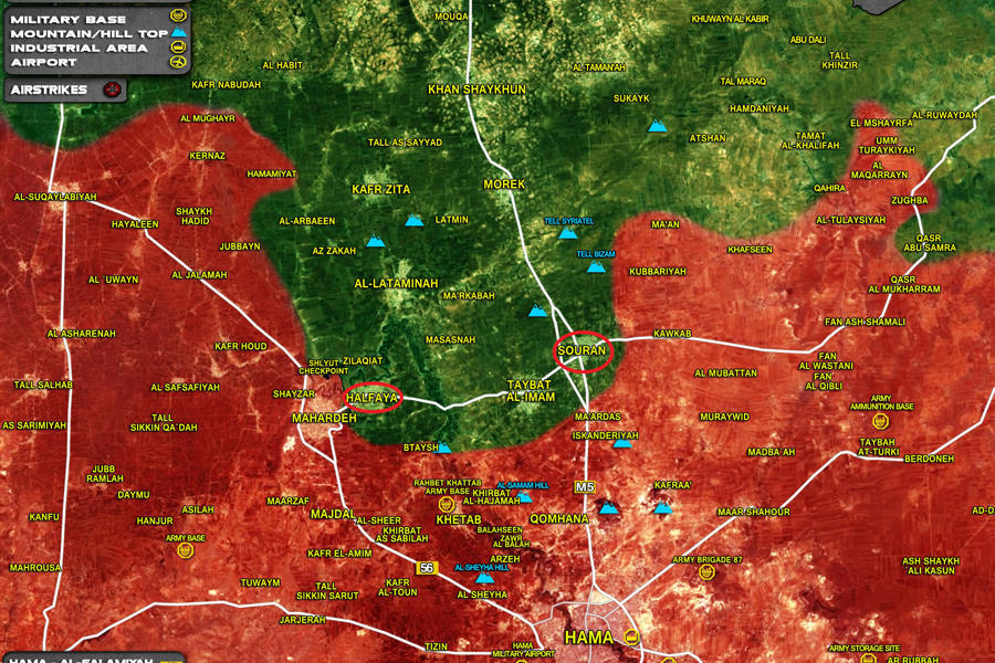 Frente norte (Prov. de Hama), Abril 11, 2017. Se observa recuperación leal - (Mapa SouthFront).