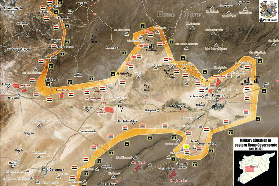 Frente de Palmira (Prov. de Homs), Abril 26, 2017 - (Mapa @PetoLucem).