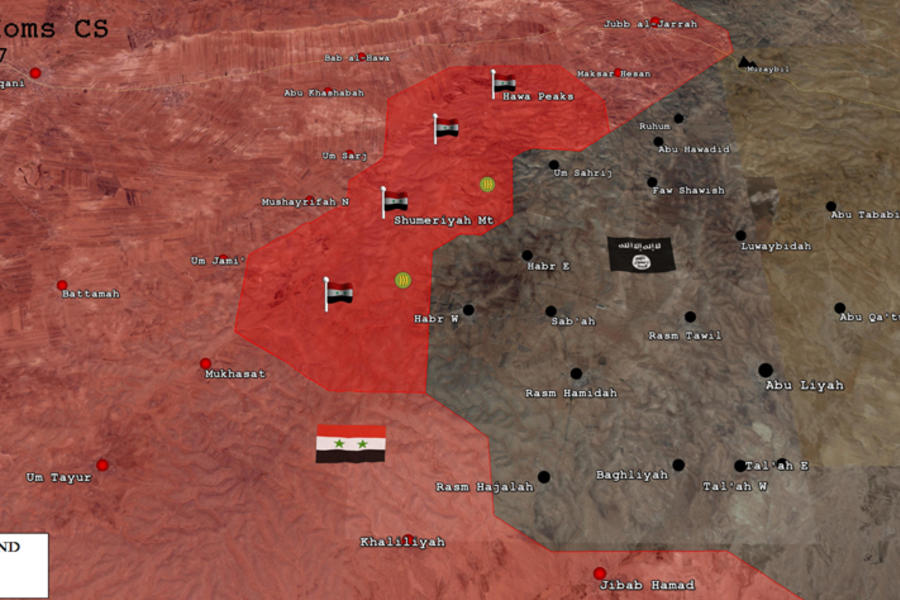 Frente de Palmira (Prov. de Homs), Mayo 03, 2017. Detalle del avance leal sobre cadena montañosa Al-Shumariya (Mapa Ressistance Axis).