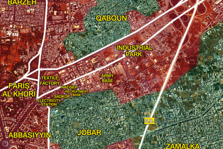 Detalle de Qabún y Jobar, frente de Ghouta Oriental (Prov. de Damasco), Mayo 05, 2017 – (Mapa SouthFront).