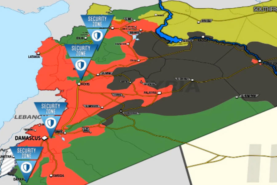 Las 4 zonas de reducción de conflicto propuestas por el memorándum aprobado en Astana IV  - (Mapa SouthFront).