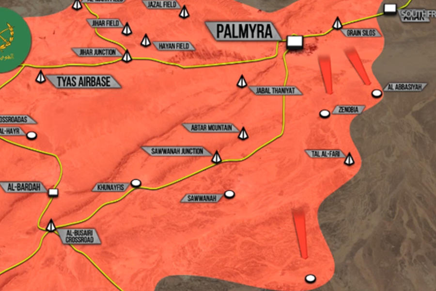 Frente de la Prov. de Homs, Junio 9, 2017. Se observa el avance del EAS sobre localidades al sur de Palmira - (Mapa SouthFront).
