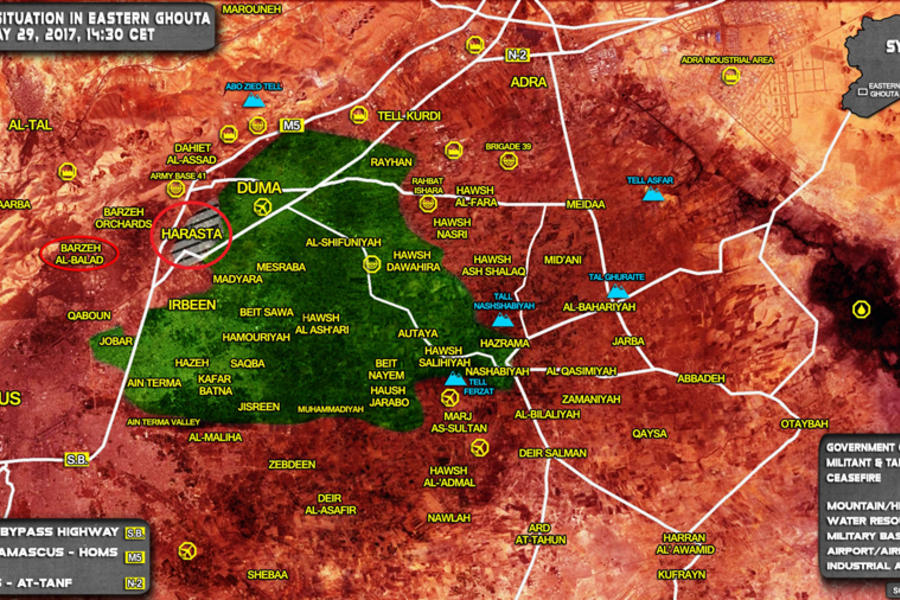 Prov. de Damasco, Junio 8, 2017. Cantón de Ghouta Oriental, Harasta - (Mapa SouthFront).