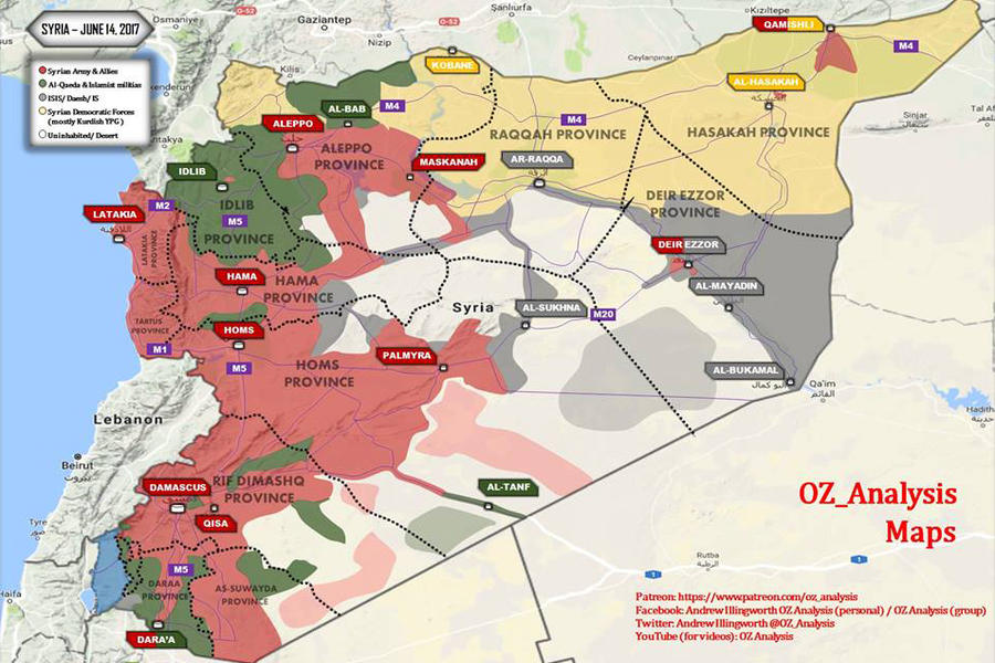 Situación bélica en Siria, Junio 14, 2017 - (Mapa Oz_Analysis).