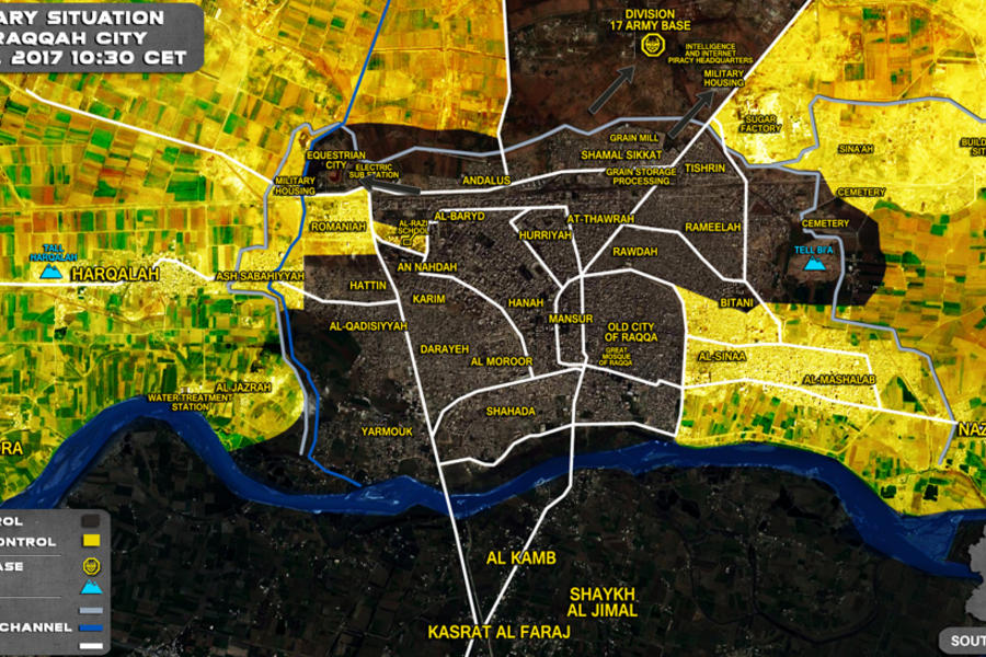 Ciudad de Raqqa (Prov. de Raqqa) Junio 16, 2017 - Avance de kurdos SDF sobre DAESH – (Mapa SouthFront).