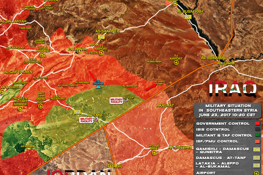 Sudeste de Siria, Junio 23, 2017. Avance del EAS hacia el noreste por la frontera, liberación de Khirbat Ra’s Al Wa’r – (Mapa SouthFront).