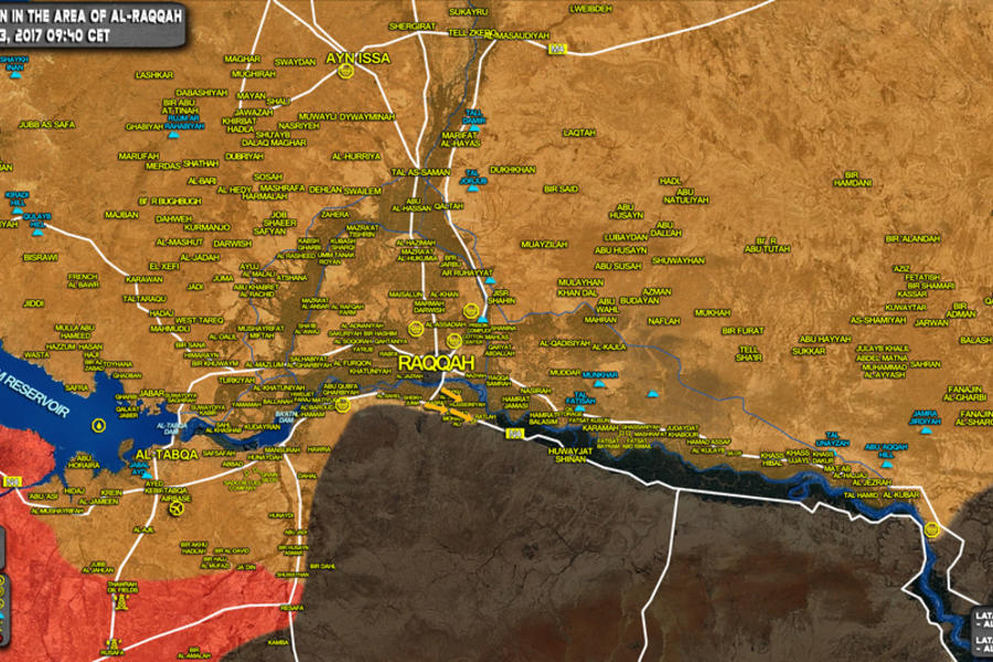 Área de la Ciudad de Raqqa  / Julio 03, 2017 – Avance kurdo al sur de la ciudad sobre localidades paralelas al Eufrates (Mapa SouthFront).