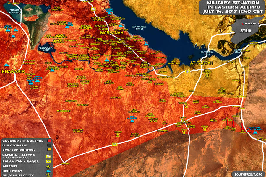 Área de la Ciudad de Raqqa  / Julio 14, 2017 – Avance leal hacia el sur de Resafa (Mapa SouthFront).  