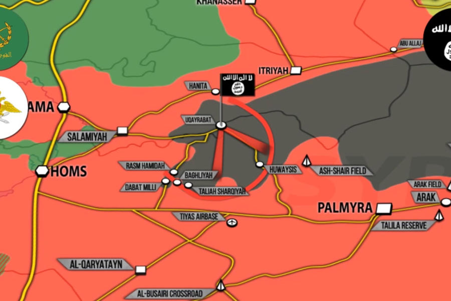 Provincia de Homs (Frente Palmira / Sukhna)  / Julio 25, 2017 – Liberación de Bagliyah - (Mapa SouthFront).  