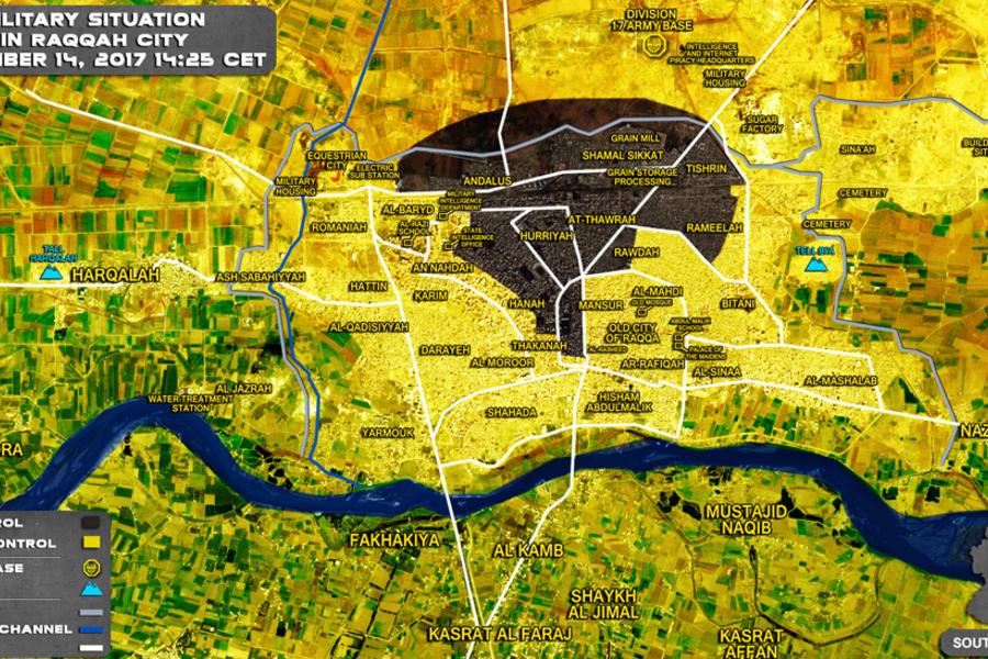 Ciudad de Raqqa (Prov. de Raqqa) / Septiembre 14, 2017 - Avance de kurdos YPG/SDF sobre DAESH – (Mapa SouthFront).