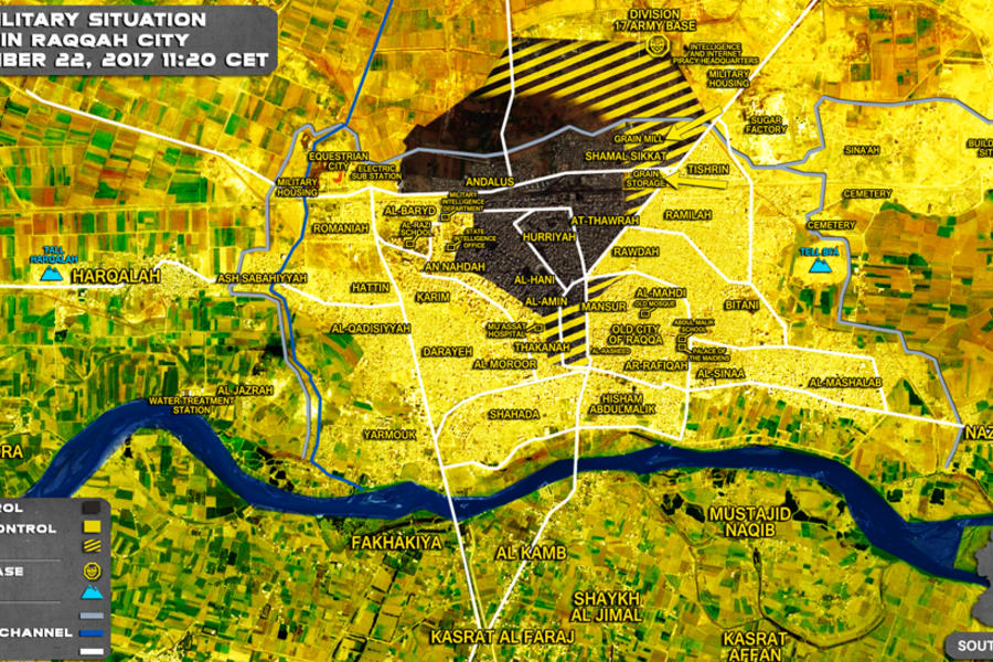 Ciudad de Raqqa (Prov. de Raqqa) / Septiembre 22, 2017 - Avance de kurdos YPG/SDF sobre DAESH – (Mapa SouthFront).