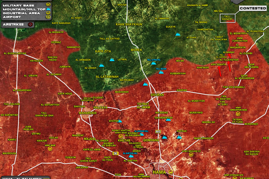 Provincia de Hama (Norte) Septiembre 21, 2017 – Situación restaurada por las tropas leales tras el infructuoso ataque de Al Nusra - (Mapa SouthFront). 