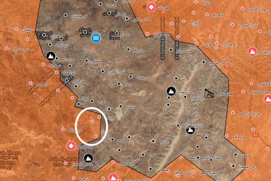 Provincia de Hama / Homs  Septiembre 22, 2017 – DAESH cercado en el cantón. El mapa indica las dos últimas conquistas leales - (Mapa TruthMaps). 